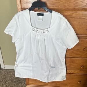 Cherokee Women's White Blouse with Cutout Detail, size Large, pet/smoke free